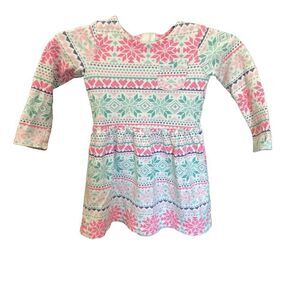 Carters Girls Dress Children’s Long Sleeve Zip Back White Aqua Pink Snowflake 3T